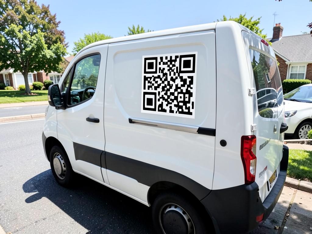 QR code decal on the side of a tradesperson's white work van